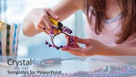  Presentation with jewelry - Cool new PPT layouts with glass beads - woman making jewelry at home backdrop and a light blue colored foreground