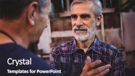  Presentation with factory - Cool new slide deck with glassblowing - glass blower interacting with each backdrop and a wine colored foreground