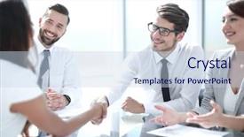  Presentation with negotiating - Slide deck having glass blueprints - handshake business partners background and a sky blue colored foreground