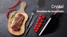  Presentation with bbq - Slide deck consisting of sliced steak and red wine background and a dark gray colored foreground