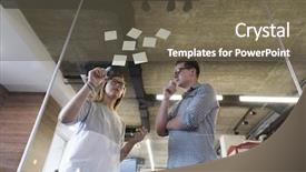  Presentation with writing notes - Presentation enhanced with memo board - start up business planning background and a tawny brown colored foreground