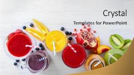  Presentation with smoothies - Slide deck featuring glass bottle - glassware with different smoothies background and a white colored foreground