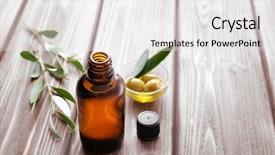  Presentation with olive oil - PPT theme featuring glass bottle - glassware with olive oil background and a white colored foreground