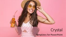  Presentation with drinking glass - Slide deck featuring glass bottle isolated over pink background and a coral colored foreground