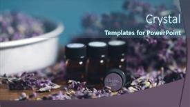  Presentation with essential oil - PPT theme with glass-bottle-of-lavender-essential background and a ocean colored foreground