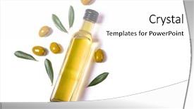  Presentation with olive oil bottle - Slide deck having glass bottle of virgin olive background and a white colored foreground