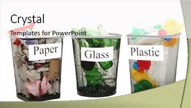  Presentation with waste glass - Amazing presentation design having glass bottle packaging - buckets for waste sorting isolated backdrop and a white colored foreground