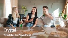  Presentation with wine beer - Presentation consisting of glass bottle packaging - group of cheerful young friends background and a coral colored foreground