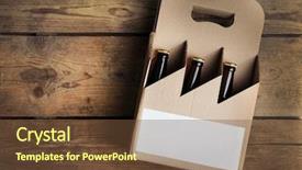  Presentation with beer bottle - PPT theme enhanced with glass bottle packaging - paper beer package on wooden background and a tawny brown colored foreground
