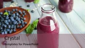  Presentation with acai - Amazing PPT theme having glass bottle with acai juice backdrop and a violet colored foreground