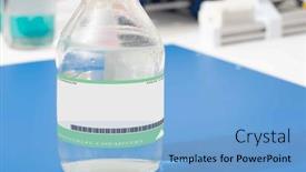  Presentation with biomedical - PPT theme with glass-bottle-with-chemicals background and a light blue colored foreground