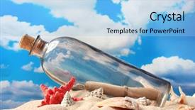  Presentation with out line of glass bottle - Amazing PPT layouts having glass bottle with note inside backdrop and a light blue colored foreground