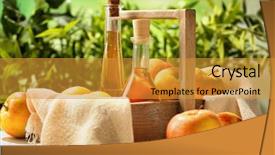  Presentation with bottles - Presentation theme consisting of glass bottles of apple vinegar background and a  colored foreground