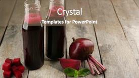  Presentation with juice - Presentation enhanced with glass bottles of beet juice background and a coral colored foreground