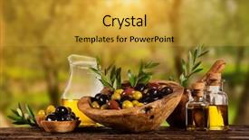  Presentation with food preparation - Slide set featuring glass bottles still life background and a gold colored foreground