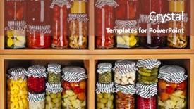  Presentation with food preservation - Colorful presentation design enhanced with glass bottles with preserved food backdrop and a tawny brown colored foreground