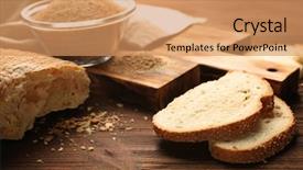  Presentation with broken glass - Audience pleasing PPT theme consisting of glass bowl of bread crumbs backdrop and a coral colored foreground