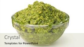  Presentation with sauce - Audience pleasing PPT theme consisting of glass-bowl-of-fresh-pesto backdrop and a mint green colored foreground