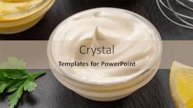  Presentation with mayonnaise - PPT layouts consisting of glass-bowl-of-homemade-mayonnaise background and a lemonade colored foreground