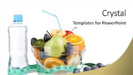  Presentation with fruit water - Colorful theme enhanced with glass bowl with fruit for diet measuring tape and water bottle isolated on white backdrop and a white colored foreground