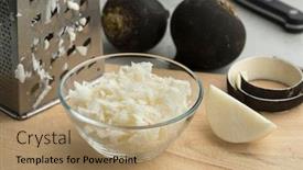  Presentation with bowl - Theme having glass-bowl-with-grated-black background and a coral colored foreground