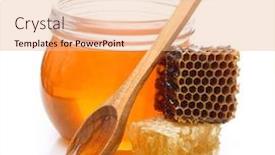  Presentation with honey - Cool new presentation theme with buckwheat scattered on a white background with a wooden scoop in which a bit of buckwheat on white the concept of cereals backdrop and a light gray colored foreground