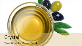  Presentation with olive oil and berries - Amazing slide deck having glass bowl with olive oil backdrop and a yellow colored foreground