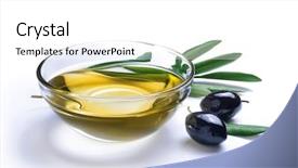  Presentation with olive leaf - Slides enhanced with glass bowl with olive oil background and a white colored foreground