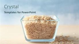  Presentation with brown rice - Audience pleasing slide deck consisting of glass bowl with raw brown backdrop and a light blue colored foreground