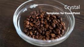  Presentation with coffee beans - PPT theme consisting of glass-bowl-with-roasted-coffee background and a tawny brown colored foreground
