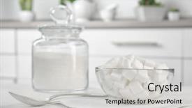  Presentation with sugar cubes - Slide set consisting of glass bowl with sugar cubes background and a light gray colored foreground