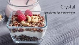  Presentation with quinoa - Slide deck having glass bowl with tasty quinoa on wooden table background and a light gray colored foreground