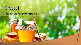  Presentation with glass half full - Theme featuring glass cans full of honey background and a yellow colored foreground