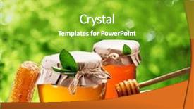  Presentation with honey - Audience pleasing PPT theme consisting of glass cans full of honey backdrop and a shamrock green colored foreground