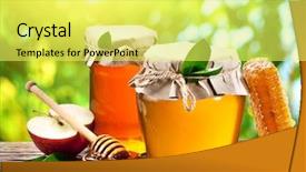  Presentation with honey - PPT layouts enhanced with glass cans full of honey background and a yellow colored foreground