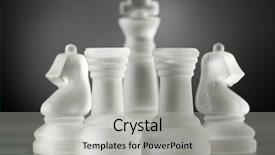  Presentation with defending - Colorful PPT layouts enhanced with glass chess pieces are defending the king on board in dark backdrop and a light gray colored foreground