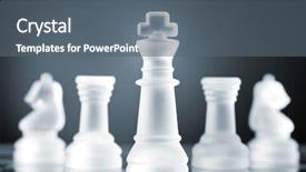  Presentation with chess pieces - PPT theme with glass chess pieces is standing on board in dark background and a gray colored foreground