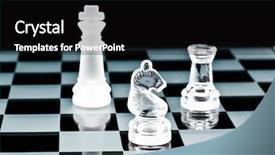  Presentation with chess pieces - Cool new slides with glass chess pieces on glass board white is in check backdrop and a black colored foreground
