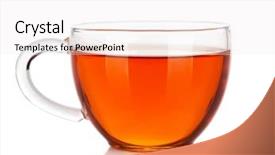  Presentation with tea pouring into glass transparent - PPT theme featuring glass cup of black tea background and a sky blue colored foreground