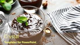  Presentation with chocolate dessert - Cool new PPT layouts with glass cup of chocolate dessert with fresh mint on black wooden table backdrop and a tawny brown colored foreground