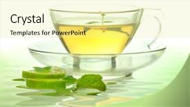  Presentation with green tea - Beautiful theme featuring glass cup of green tea backdrop and a blonde colored foreground