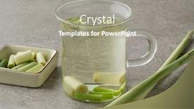  Presentation with tea cup - Presentation enhanced with glass-cup-of-refreshing-lemongrass background and a gray colored foreground