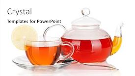  Presentation with black tea - Audience pleasing PPT theme consisting of glass cup with lemon slice and teapot of black tea isolated on white background backdrop and a white colored foreground