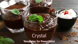  Presentation with chocolate dessert - Amazing theme having glass cups of chocolate dessert with fresh mint and frothed milk on black wooden table backdrop and a wine colored foreground