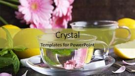  Presentation with lemons - Beautiful presentation theme featuring glass cups of mint tea backdrop and a yellow colored foreground