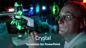  Presentation with laser - PPT theme enhanced with diffraktion - scientist with glass demonstrate laser background and a ocean colored foreground