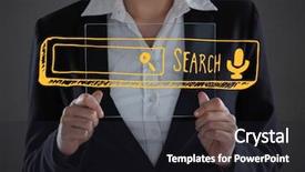  Presentation with women glass ceiling business cartoon - Amazing slide deck having glass device behind yellow search backdrop and a wine colored foreground