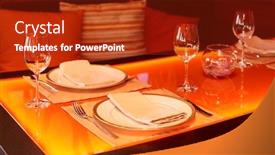  Presentation with dining restaurant - Audience pleasing PPT theme consisting of glass-dining-table-with-orange backdrop and a crimson colored foreground