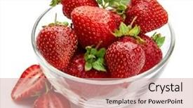  Presentation with fresh strawberry glass of berry - PPT layouts consisting of yield - berry strawberry with green leaf background and a coral colored foreground