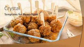  Presentation with cheese - Cool new PPT layouts with glass dish with sausage cheese balls on wooden board backdrop and a lemonade colored foreground